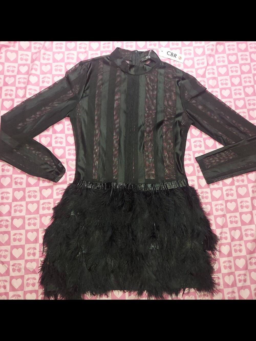 CBR Chic Boutique Rose PrettyLittleThing long-sleeve black Feather Dress